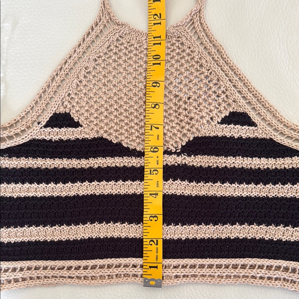 Love Knits NYC Tan and Black ribbed crop halter top size medium.
